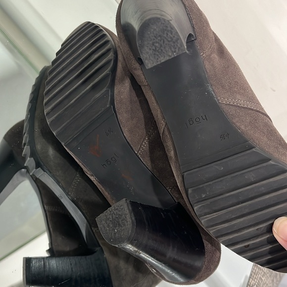 Hogl Suede Leather Ankle Boots Trainers in Taupe/ Mid Brown Heel Laced size 7 US - Picture 7 of 10